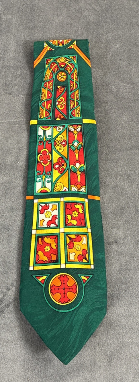 Rush Limbaugh Neck Tie 100% Silk Green Stained Glass Window Benefits Charity